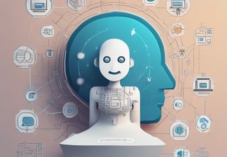 An abstract, pastel-colored, 3D-rendered representation of data analysis and search engine optimization (SEO). The image features a computer interface with various analytics symbols, including a magnifying glass, bar charts, pie charts, and a search bar with the text 'SEO'. Surrounding the interface are different objects such as a potted plant, a cup with a saucer, and a megaphone, all placed on a light green background.