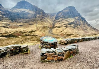 Moody hills with decorative stone display