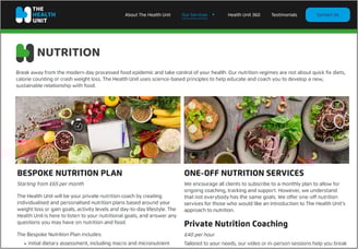 Screenshot of The Health Unit's Nutrition section to showcase use of brand colours