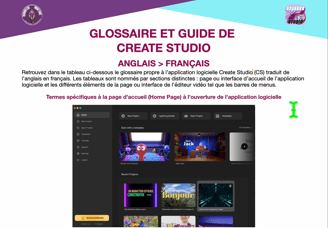 glossaire et guide Create Studio