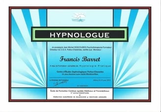 Diplôme d'Hypnologue de Francis Barret