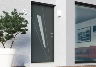 Porte d'entrée semi vitrée en aluminium grise
