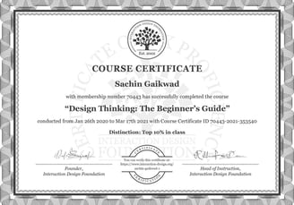 IDF, Certificate in Design Thinking a Beginners Guide