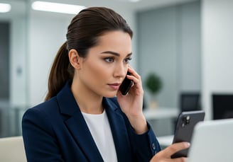 Professional dressed candidate calmly handling a video call disruption while maintaining composure.
