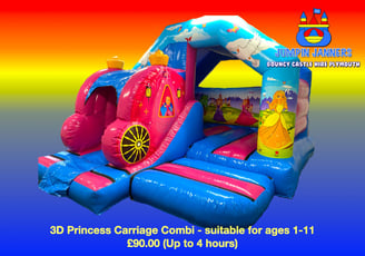 3D Princess Carriage Combi Bouncy Castle Hire Plymouth