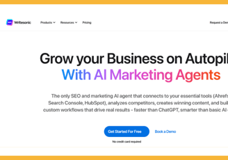 the home page of writesonic website with the words grow your business