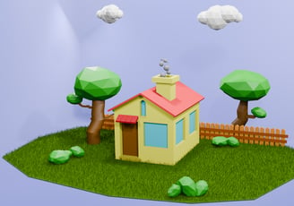 Low Poly House Game Ready 3D model, optimized for performance in FBX, OBJ, and Blender formats, perfect for game development.