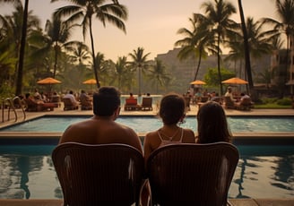 a family by the pool of a resort in Mumbai