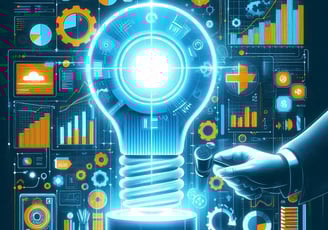 a person holding a light bulb in front of a Power BI dashboard