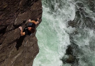 climbing above the river in Valmasino