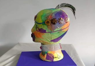 mixed media head decorating for cancer expression