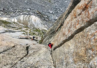 Climbing on Spigolo Gervasutti, Punta Allievi. Valmasino