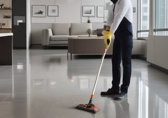 Profissional de limpeza da Venerra Facilities limpando piso em escritório corporativo em São Paulo