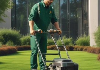 Jardineiro da Venerra Facilities cortando grama e cuidando de jardim em São Paulo