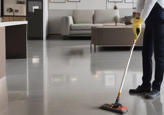 Profissional de limpeza da Venerra Facilities limpando piso em escritório corporativo em São Paulo