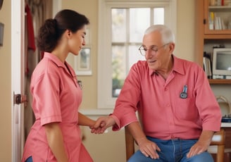 find image of nurse talking to male senior citizen about medication 