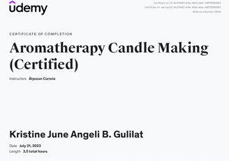 a certificate certificate for aroma therapy