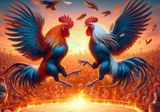 Entre gallos y medianoche dos gallos rodeados de fuego