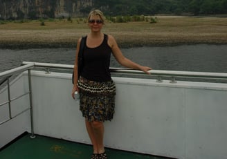 Tracey Billington on the river Li cruise, Guilin, China