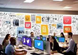 a group of people sitting at desks in a room