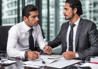 two men shaking hands in a conference room