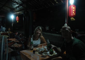 Tracey Billington in a floating resturant in Guilin, China