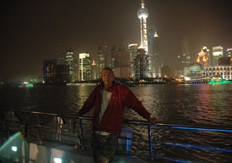 Nick Billington at Shanghai waterfront, Shanghai, China