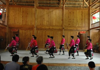 traditional long haired women at Huangluo Yao Village, China