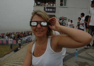 Tracey Billington in Hangzhou waiting for the total solar eclipse, China