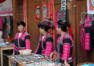 traditional women and crafts at Huangluo Yao Village, China