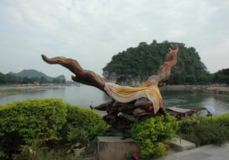 carved eage by the river in Guilin, China