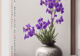 a vase with purple Iris in a vase by Walid Ghali@2023©