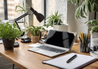 Office desktop by window