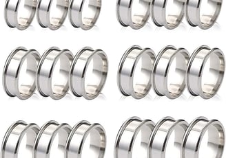 18PCS Blank Core Ring Stainless Steel Grooved Finger Rings for Inlay Ring DIY Jewelry Making Size 7/