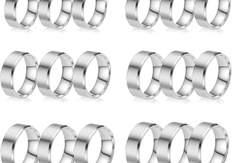 18PCS Stainless Steel Blank Core Ring 8mm Plain Inlay Finger Rings Round Solid Metal Band Size 6/7/8