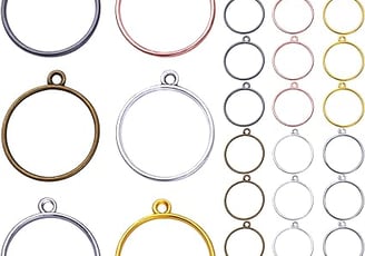 30pcs 6 Colors Round Open Bezel Pendants Alloy Bezel Charms Resin Molds Open Back Frame Pendants for
