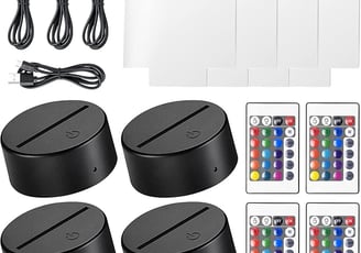 4 Pieces 3D LED Light, 16 Colors LED Base Adjustable Light Lamp with 4 Pieces Remote Controls 4 Piec