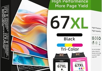 67XL Ink Cartridge Black/Color Combo Pack Replacement for HP Ink 67 67XL, for HP 67 Ink Cartridge, F