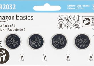 Amazon Basics 4-Pack CR2032 Lithium Coin Cell Battery, Compatible with AirTag, 3 Volt, Long Lasting 