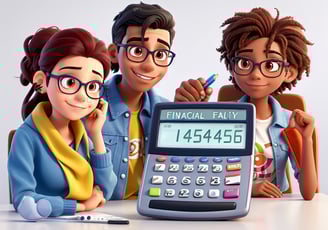 Group of young people around a calculator