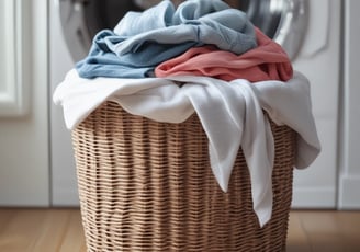 a basket weave full of dirty laundry inside of it