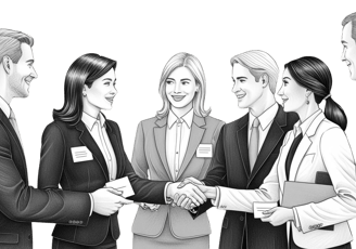 a group of business people shaking hands