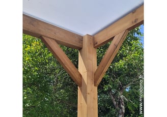 détail d'assemblage d'un poteau bois à l'ossature bois d'un carport