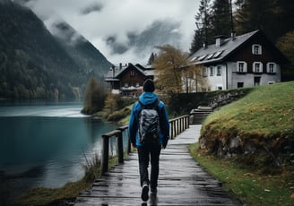 a person walking down a path with a backpacker