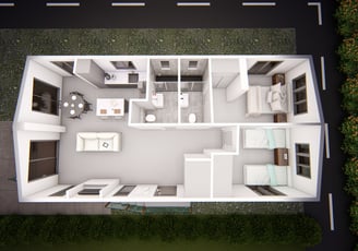 FLOOR PLAN 3D RENDERED MODERN DESIGN SPACE UTILISING RENDERED PLAN VISUAL VISUALISING AUTOCAD LUMION