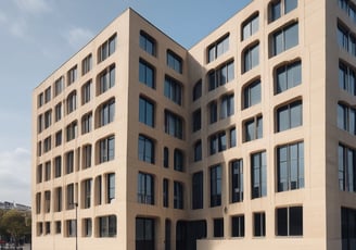 a building with a lot of windows and a street light in Caen