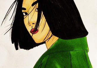 a woman with a green shirt and a green shirt