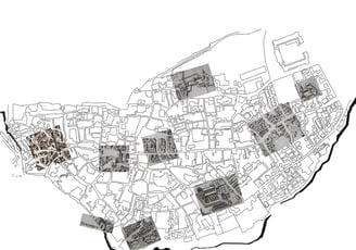 Cut outs from old maps over today's layout