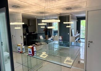 a glass table with a glass table top