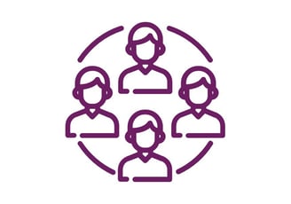 a group of people in a circle with a purple circle